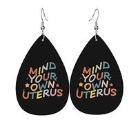 Earrings Mind Your Own Uterus Pro Choice Feminist Women'S Rights Dangle Earrings Vintage Faux Leather Earrings Classic Teardrop Leather Earrings For Accessory Women Bridal
