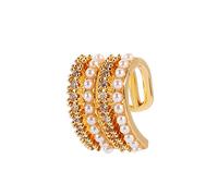 Earrings Multilayer Inlaid Wind Zircon Cold Non-hole Clip Pearl Ear Copper Bling for Women (Gold, One Size)