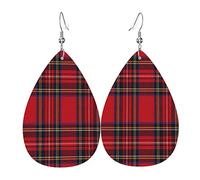 Earrings Royal Stewart Tartan Leather Lightweight Leaf Dangle Cute Earrings Teardrop Earrings