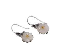 earrings, S925 Silver with Natural White Jade Plum Blossom Butterfly Earrings for Women