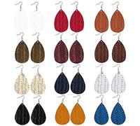 Earrings Set for Women Earrings Rattan 12 Petal Imitated Dangle Leather Drop Long Faux Pairs Teardrop Denim (e-Multicolor, One Size)