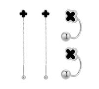 Earrings Set for Women Four Leaf Clover Stainless Steel Cartilage Earring Long Bar Chain Threader Earrings Hypoallergenic Tragus Earrings Studs Four Leaf Clover Tragus Jewelry(Steel)