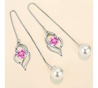 Earrings,stud earrings - 925 Sterling Silver New Women's Fashion Jewelry Earline Crystal Zircon Pearl Long Tassel Heart Earrings