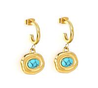Earrings Stud Women Jewellery Jewelry 1 Pair C-Shaped + Oval Shaped With Blue Turquoise 16.5 * 30Mm Golden Alphabet Earring