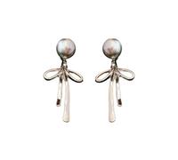 Earrings Stud Women Jewellery Jewelry South Korea Elegant Simple Bow Grey Pearl Long Dangle For Fashion Sweet Party
