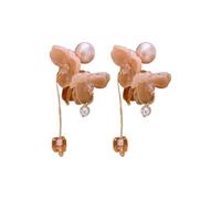 Earrings Stud Women Jewellery Jewelry Sweet Pink Flower Tassel Pearl Dangle For Fashion Elegant Crystal Geometry