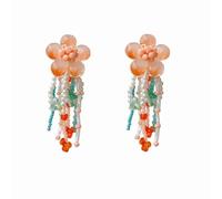 Earrings Stud Women Jewellery Jewelry Vintage Light Luxury Elegant Peach Jade Flower Tassel Dangle For Fashion Sweet Pink