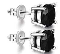 Earrings Studs 925 Sterling Silver Black Cubic Zirconia Diamond Stud Earrings Sparkling Round CZ Jewellery Gifts for Women Men 8 mm