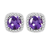 Earrings Studs Stud Earrings 10MM Square Round Teardrop Heart Stud Earrings For Women Hoop Earring with Dangle Charm (Purple, One Size)