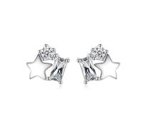Earrings Studs, Stud Earrings 925 Silver Cubic Zirconia Star Rectangle 6.6X6.6mm for Women Engagement Jewelry Classic