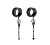 Earrings Tunnel 0G, Screw Dangle Chain and Triangle Pendant Stainless Steel Ear Gauge Stretching Kit Tunnels Black Body Piercing Plugs Stretcher
