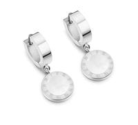 Earrings Women Stud Hoop Earrings Trendy Black White Shell Roman Numerals Circle Earrings For Women Steelwhite