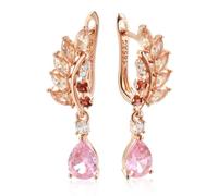 Earrings Women Stud Hoop Earrings Unique Shiny Natural Zircon Long Dangle Earrings For Women Luxury 585 Rosecolor