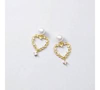 Earrings, Women'Hollow Diamond-Studded Love Shell BeadSynthetic Pearl Earrings