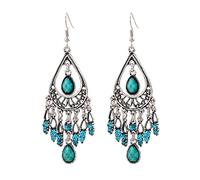 Earrings Women's Accessories Jewelry One Size Bohemian Vintage Carved Jewelry Fashion Water Drop Tassel Earrings Green Day of The (Mint Green-f, One Size)