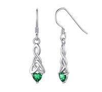 Earrings Womens Sterling Silver Emerald Green Earring with Celtic Knot Shiny Silver May Birthstone Earrings Birthday Jewellery for Ladies