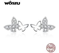 (Earrings) Wostu Authentic 925 Sterling Silver Butterfly Stud Earrings For Women