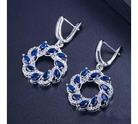 earrings, Zircons New Silver Color Green Blue Cubic Zirconia Crystal Long Dangling Round Big Hoop s For Women Jewelry(Blu)