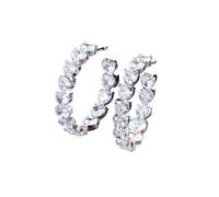 earrings, Zircons Sparkling Genuine White Love Heart Cut Cubic Zirconia C Shape Round Hoop s For Women Gold Jewelry(Silver)