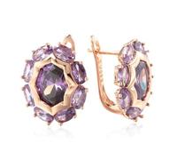 EarringWomen Stud Hoop Unusual Sparkling Oval Purple Natural For Luxury Rose color