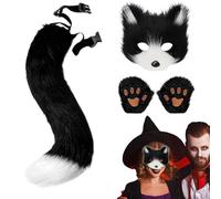 Ears and Tail Set - Funny Dress Up Set - Simulation Halloween Cosplay Masque Gloves Tail for Home School Parties Kids Boys Girls Masquerade