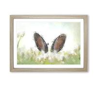 Ears of a Hare in The Grass in Abstract Framed Print | A2 Oak Framed Wall Art | Ready to Hang | Abstract Animal Picture | Living Room Bedroom Lounge Office