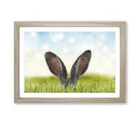 Ears of a Hare in The Grass Painting Framed Print | A2 Oak Framed Wall Art | Ready to Hang | Modern Animal Picture | Living Room Bedroom Lounge Office