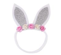 Ears Silver for Rabbit Nylon Flower Headband Girls Parties | Chic Sweet Style, One Piece Hair Accessory, Suitable for Boys and Girls, Night Pub Events and Easter Day
