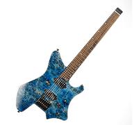 EART Electric Guitar Headless fix Bridge for 6 String Travel Guitar Small But Full-scale Guitar Ultra-Light For Travel and Performance Right Solid-Body Electric Guitar, Blue