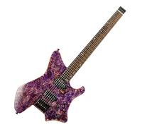 EART Headless Electric Guitar fix Bridge for 6 String Travel Guitar Small But Full-scale LEAF Guitar Ultra-Light For Travel and Performance Right Solid-Body Guitar, Purple