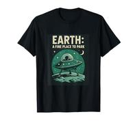 Earth: A Fine Place to Park UFO Retro Space Humor Art T-Shirt