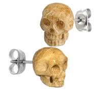 Earth Accessories Gothic Skull Earrings for Men - Skull Stud Earrings for Women with Surgical Steel Posts - Skeleton Earring Jewelry for Halloween Costume, Goth, & Emo Style (Light Brown Tan)