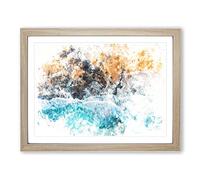Earth Against The Ocean Watercolour Modern Framed Print | A2 Oak Framed Wall Art | Ready to Hang | Modern Nautical Picture | Living Room Bedroom Lounge Office