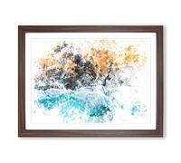 Earth Against The Ocean Watercolour Modern Framed Print | A4 Walnut Framed Wall Art | Ready to Hang | Modern Nautical Picture | Living Room Bedroom Lounge Office