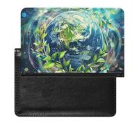 Earth And Green Leaves Passport Holder Cover Secure Travel Wallet PU Leather Credit Cards Passport Organizer Bag for Women Men, white, One Size, Modern