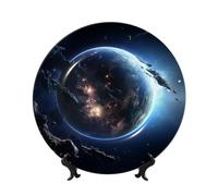 Earth And Moon Ceramic Decorative Plates Bone China Decorative Plate With Display Stand Handmade Ceramic Ornament Personality Porcelain Dinner Plate Crafts For Home Office Wall Decoration 25cm