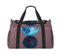 Earth and Moon Print Travel Duffel Bag for Men & Women, Foldable Travel Bags and Spacious Weekender Tote Bag for Storage Toiletry Luggage Personal Item, Black, L