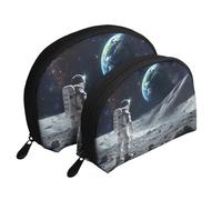 Earth and Moon Printed Makeup Bags 2-Piece Portable Shell Travel Toiletry Bag