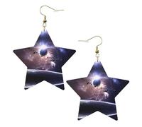 Earth and Moon Women's Fashion Earrings, Celestial Dangle Earrings, Star Shape Jewelry for a Versatile