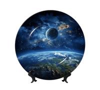 Earth And Space Ceramic Decorative Plates Bone China Decorative Plate With Display Stand Handmade Ceramic Ornament Personality Porcelain Dinner Plate Crafts For Home Office Wall Decoration 25cm
