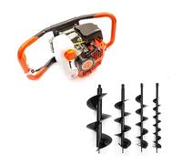 Earth Auger 52cc Petrol 2 Stroke Engine Post Hole Borer Digger & Choice of 4 Drill Bits Attachments 100mm / 150mm / 200mm / 300mm for Planting Digging (52cc Engine & 4X Drill Bit)