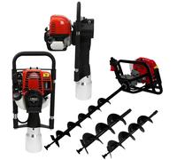 Earth Auger 3HP Motor & Petrol Post Driver, Powerful 37.7cc T-Mech 120mm Post Hole Borer Fence Hammer Picket Fencing Knocker 52cc Rammer 3 Sized Drills, Free Safety Gear Carry Case and Tool Kit