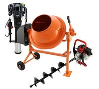 All-in-One Garden Power Bundle: Earth Auger, 70L Cement Mixer & 2-Stroke Petrol Post Driver - Portable