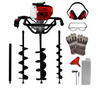 Earth Auger Fence Post Hole Borer Ground 52cc Petrol Spiral Digger 3 Drill Bits Attachments 4 6 8 Inch Extension Pole 80cm 3HP 9000rpm 2 Stroke 1.2L 1.6kw FREE Safety Accessories & Tool Kit Red