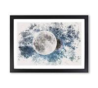 Earth Behind The Moon Watercolour Framed Print | A2 Black Framed Wall Art | Ready to Hang | Modern Space Picture | Living Room Bedroom Lounge Office