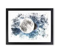 Earth Behind The Moon Watercolour Modern Framed Print | A2 Black Framed Wall Art | Ready to Hang | Modern Space Picture | Living Room Bedroom Lounge Office