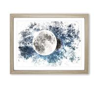 Earth Behind The Moon Watercolour Modern Framed Print | A2 Oak Framed Wall Art | Ready to Hang | Modern Space Picture | Living Room Bedroom Lounge Office