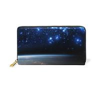 Earth Blue Space Universe Wallet Real Leather Zipper Coin Phone Purse Clutch for Women