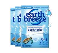 Earth Breeze Laundry Detergent Sheets Fragrance-Free - 60 Loads Eco Liquidless Soap - Travel-Friendly for Hot & Cold Cycles, Tackles Tough Stains & Odors - Gentle on Sensitive Skin, 90 Ct (3 Pack)