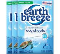 Earth Breeze Laundry Detergent Sheets Fresh Scent - 60 Loads per package. Eco Liquidless Soap - Travel-Friendly for Hot & Cold Cycles, Tackles Tough Stains & Odors - Gentle on Skin, 30 sheets (3 Pack)